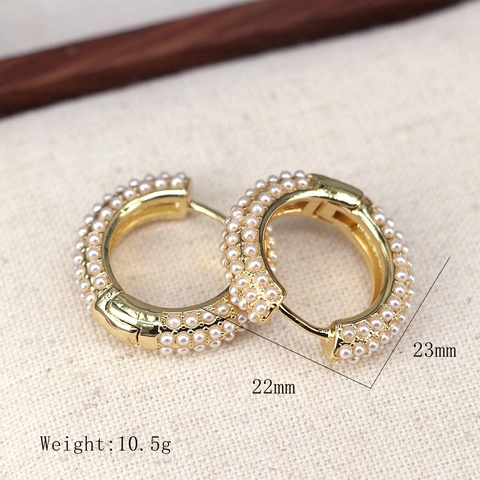 Elegante Dames Vergulde Geometrische Ronde Creolen Met Kunstparel En Zirconia Zoete Mode Sieraden Oorbellen