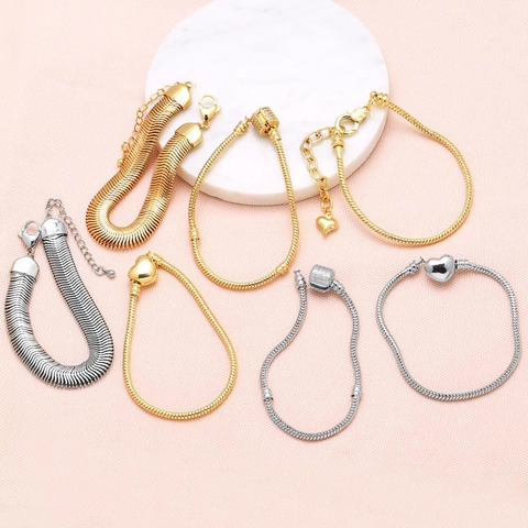 Copper Gold Plated Snake Chain Bracelet Heart Star Pendants Cubic Zirconia Fashion Jewelry For Women
