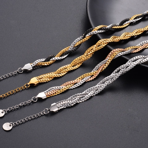 Pulsera de Cadena Trenzada de Acero Inoxidable Minimalista para Mujer Hombre Cadena de Muñeca Multicolor Ajustable Joyería de Moda