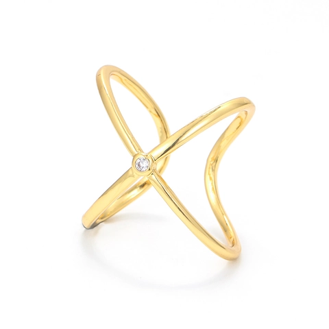 Minimalist X-Shaped Cross Open Ring Copper With Zirconia Adjustable Geometric Jewelry For Women