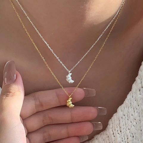 French Minimalist 925 Sterling Silver Croissant Pendant Necklace For Women Elegant Gold Silver Plated Dainty Clavicle Chain Jewelry