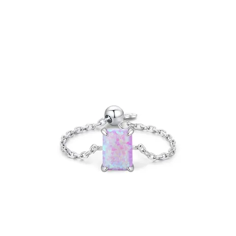925 Sterling Zilveren Verstelbare Kettingring Rechthoekige Roze Paarse Opaal Elegante Minimalistische Mode Sieraden Voor Dames