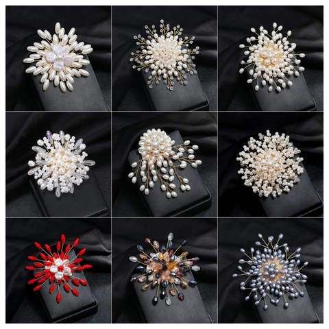 Broche Flocon de Neige en Fil de Cuivre Faite à la Main Avec Perle Artificielle Strass Fleur Vintage Corset pour Femmes Bijoux de Mariage