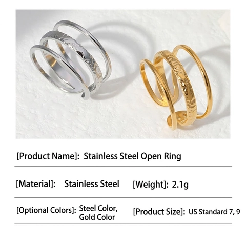 Edelstahl Ring Dreifach Schicht Hammerschlag Textur Offen Verstellbar Geometrischer Minimalistischer Schmuck Damen