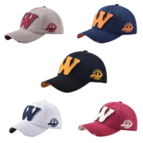 Vintage Baseball Cap Washed Cotton Distressed Letter W Patch Adjustable Sun Hat Retro Streetwear For Men Women Adult