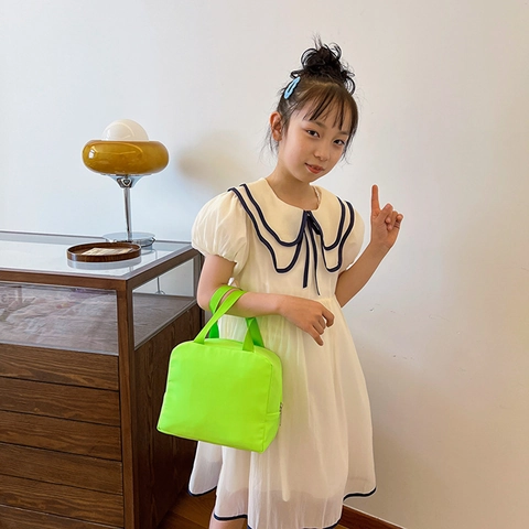 Portable Insulated Lunch Bag For Kids Thermal Handbag Nylon Canvas School Picnic Tote Cute Solid Color