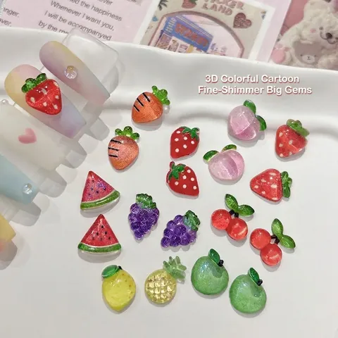 3D Harz Obst Nagelkunst Charms Eis Transparent Glitzer Flachrückseite Maniküre DIY Zubehör Sommer Frucht Dekorationen