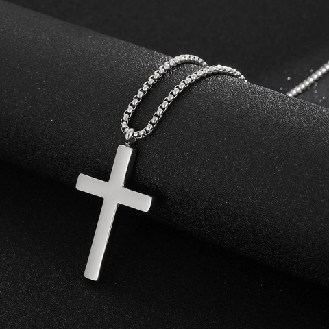 Men Stainless Steel Cross Pendant Necklace Polished Smooth Titanium Steel Hip Hop Street Style Minimalist Jewelry