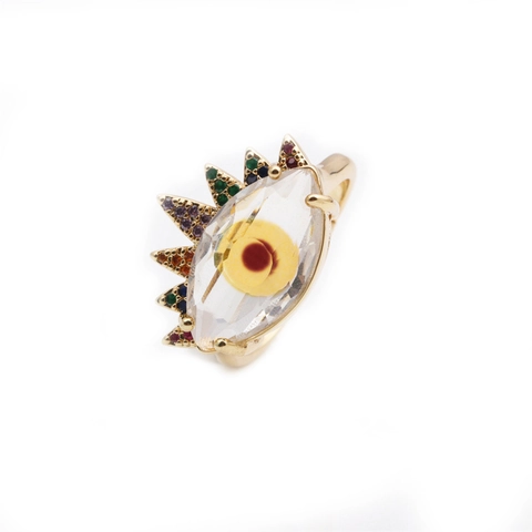 Evil Eye Ring Kupfer Verstellbar Bunte Zirkonia Mikropflaster Geometrischer Schmuck Für Frauen