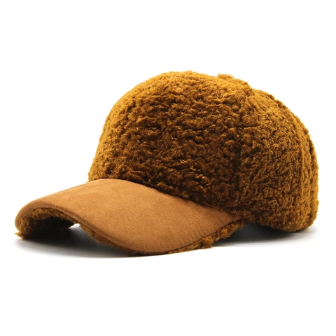 Cappello Da Baseball In Lana D'agnello Inverno Caldo Peluche Teddy Fleece Tesa In Scamosciato Regolabile Berretto Sportivo Per Donne Uomini