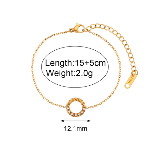 Edelstahl Gedrehtes Seil Runder Anhänger Halskette Armband Set Für Damen 18K Vergoldet Strass Künstliche Perle Mode Schmuck Geschenk