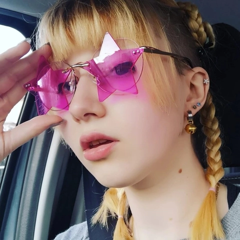 Star Shape Rimless Sunglasses Metal Frame Fashion Trendy Party Eyewear For Women Men