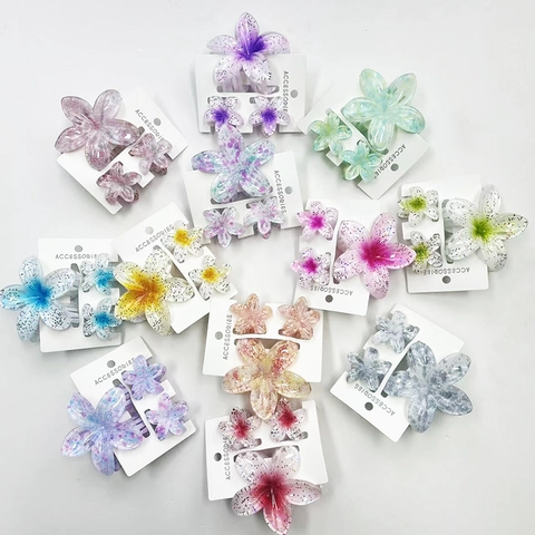 Flower Hair Claw Clips Large And Small Resin Gradient Color Hawaiian Beach Style Accessory For Women Fashion