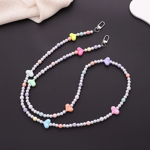 Handmade Artificial Pearl Crossbody Phone Chain Bowknot Heart Beaded Bag Strap Necklace Replacement Lanyard For Women Jewelry