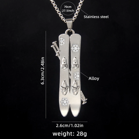 Collier Pendentif Planche De Snowboard Et Bâtons De Ski Avec Pendentif En Alliage Et Chaîne En Acier Inoxydable
