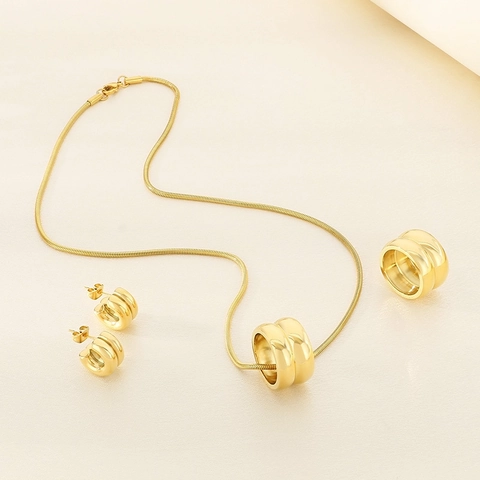 Joyas De Acero Inoxidable Para Mujer Colgante Cilindro Cintura Pequeña Collar Anillo Y Pendientes Estilo Geométrico Minimalista