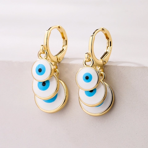 Evil Eye Creolen Hängeohrringe Kupfer Vergoldet Emaille Gestufte Dreifache Anhänger Böhmische Mode Für Damen