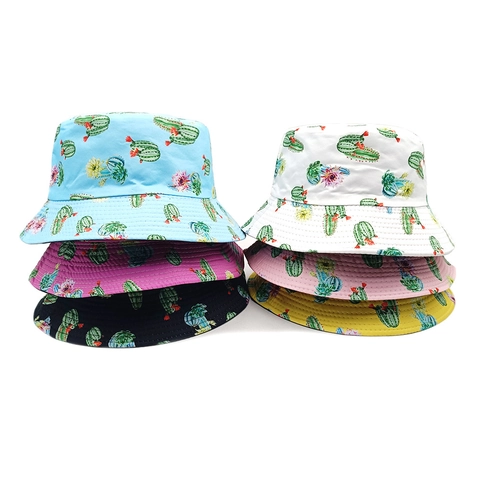 Cactus Floral Print Bucket Hat Reversible Double Sided Summer Sun Hat Polyester Cotton Vacation Outdoor Unisex