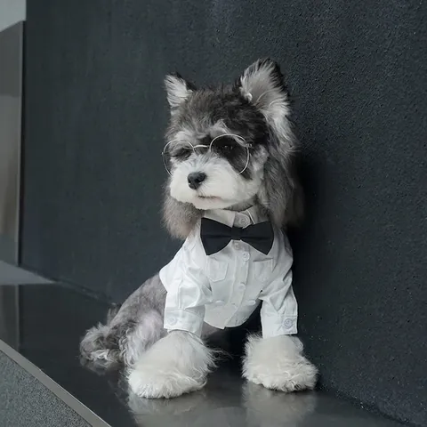 Pet Dog Formal Shirt Tuxedo With Bow Tie White Cotton Gentleman Wedding Party Costume For Small Dogs Cats