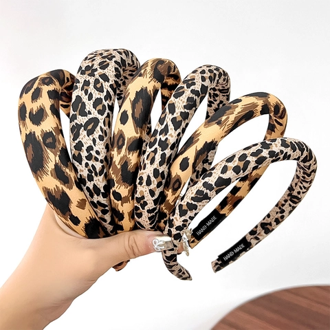 Leopard Print Headband And Scrunchie Vintage Cloth Wide Padded Hair Hoop For Women Handmade Fashion Hair Accessories