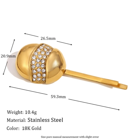 Pasador De Pelo De Acero Inoxidable Chapado En Oro De 18K Con Diamantes De Imitación Forma De Huevo Joyería De Moda