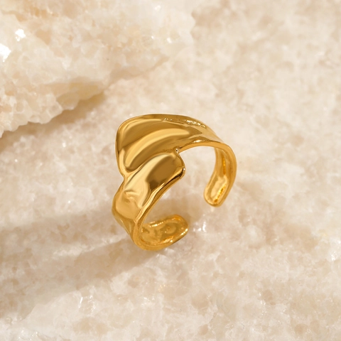 Roestvrijstalen Ring Onregelmatig Lava Ontwerp Verguld Verstelbaar Open Minimalistische Mode Sieraden Voor Dames