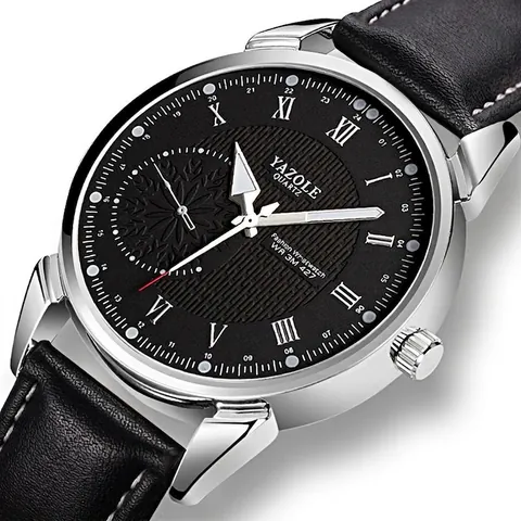 Men Quartz Wrist Watch Business Casual Fashion Roman Numerals Luminous Waterproof PU Leather Strap