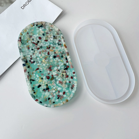 Oval Silicone Mold For DIY Epoxy Resin Casting Mirror Surface Tray Mold Coaster Plate Storage Tray Handmade Craft Tools
