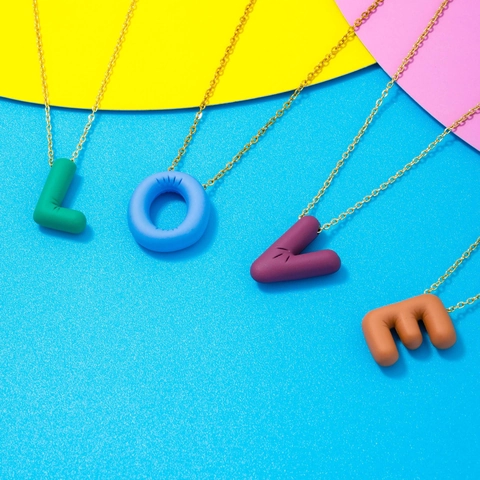 Moda Puff Alfabeto Iniziale Ciondolo Collana Per Donne Placcato Oro Lega Lettera Gioielli Statement Stile Minimalista Regalo