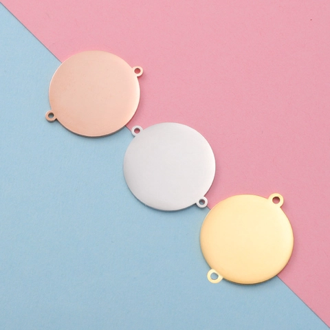 Round Double Hole Connector Pendant 304 Stainless Steel Mirror Polished Blank Disc For DIY Jewelry Making Crafts