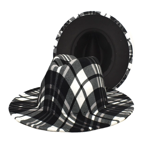 Cappello Fedora A Quadri Tesa Larga Misto Lana Stile Britannico Vintage Berretto Jazz Per Uomo Donna