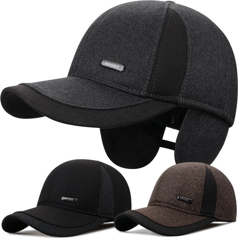 Winter Baseball Cap Mit Ohrenklappen Wollmischung Verdickt Thermisch Outdoor Sport Mütze Für Herren Kaltes Wetter Warm