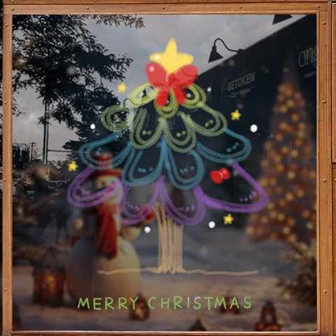 Adesivi Per Finestre Di Natale PVC Statico Doppia Faccia Colorato Albero Disegnato A Mano Decorazione Per Porte In Vetro