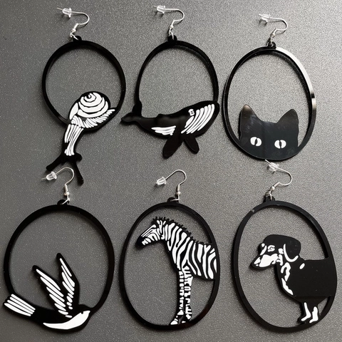 Pendientes De Acrílico Silueta De Animal Únicos Negro Gato Perro Cebra Ballena Caracol Joyas Irregulares Para Mujeres