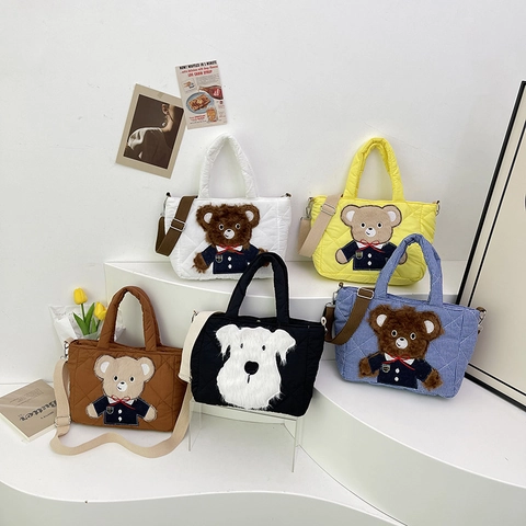 Borsa A Tracolla Per Bambini Trapuntata Imbottita Borsa A Mano Orso Cane Cartone Animato Carino Scuola Quotidiano Bambine