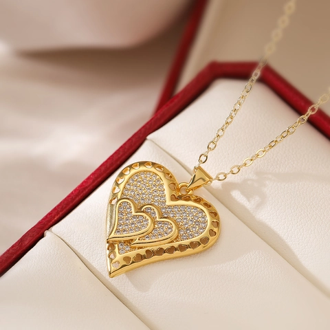 Hart Hanger Ketting Koper 18K Verguld Zirkonia Minimalistische Elegante Sieraden Voor Dames