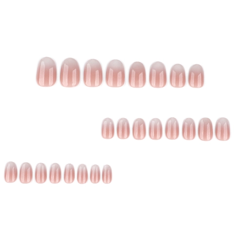 Short Round Press On Nails Ombre Nude White French Fake Nails With Fine Glitter Daily Wear Decorative Manicure For Women