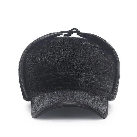 Gorro De Trampero Para Hombre Piel Sintética Grueso Cálido Invierno Gorro Con Orejeras Y Visera Cortavientos Plano Exterior