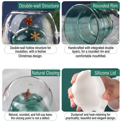 Weihnachtsbaum Doppelwandiger Glasbecher Aus Borosilikatglas Hitzebeständig Isolierte Tasse Mit Deckel Schneeflocken Geschenk