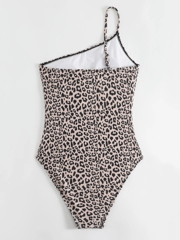 Badpak Uit Eén Stuk Eén Schouder Luipaardprint Buikcontrole Ruches Slim Fit Sexy Strand Vakantie Vrouwen Polyester Spandex