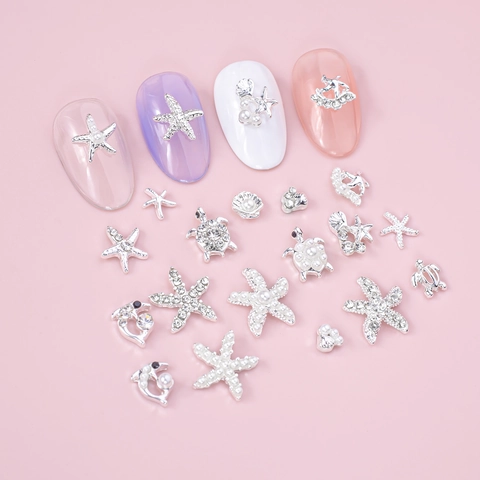 Charms Per Nail Art Tema Mare Stella Marina Conchiglia Tartaruga Delfino Lega Strass Perla Artificial Decorazioni Manicure Decor