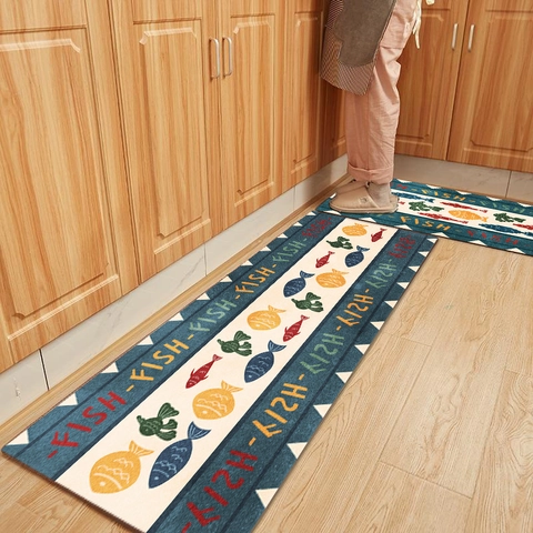 Kitchen Floor Mat Non-slip Waterproof Oil-proof Washable Absorbent Polyester Crystal Velvet Cartoon Animal Pattern Rugs