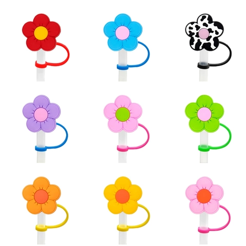 Florale Siliconen Rietje Covers Kleurrijke Bloem Stofdicht Rietje Cap Drinkrietje Plug Decoratieve Tips Accessoires