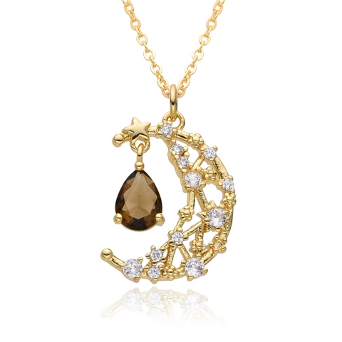 Collier Pendentif Étoile Lune en Cuivre avec Strass Micro-Incrustés Chaîne de Clavicule en Or avec Gemme en Goutte d'Eau Bijoux Cadeau pour Femme