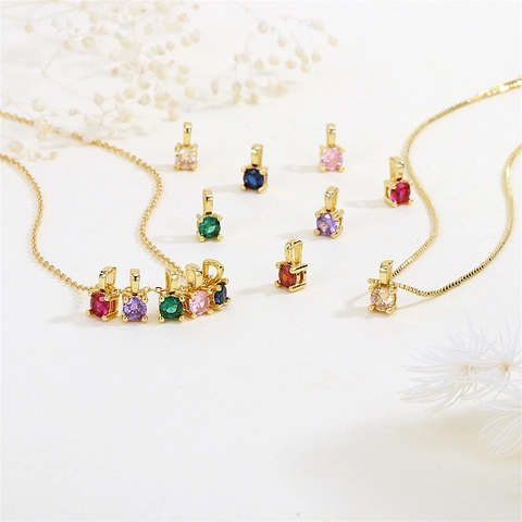 Round Zirconia Pendants DIY Jewelry Making Charms Gold Plated Copper Vintage Small Necklace Accessories