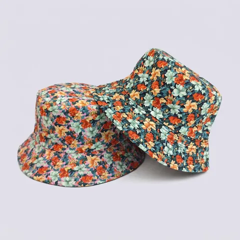 Women Vintage Polyester Digital Floral Print Bucket Hat Summer Foldable Sun Protection Outdoor Fashion Basin Hat For Travel