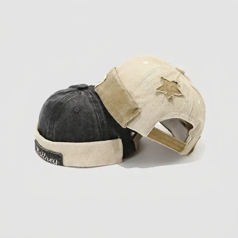Gorro Miki Para Niños De Algodón Lavado Gorra Docker Sin Ala Con Parche De Estrella Retro Hip Hop Street Style Ajustable