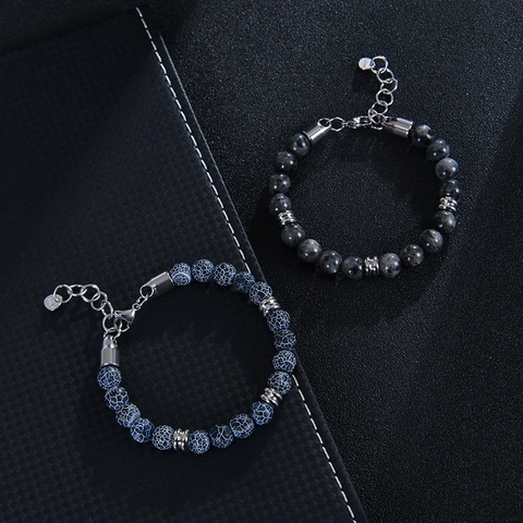 Bracciale In Perline Di Pietra Naturale Con Chiusura A Moschettone In Acciaio Inossidabile Catena Estensione Regolabile