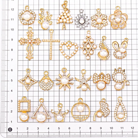 DIY Schmuckanhänger Legierung Pendants Mit Künstliche Perle Strass Für Halskette Ohrring Herstellung Gold Farbe Handwerk Material