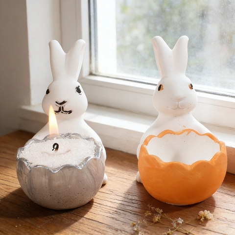 Easter Bunny Holding Eggshell Silicone Mold DIY Candle Holder Storage Box Resin Plaster Casting Tool
